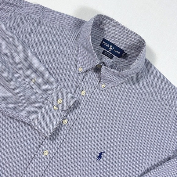 Ralph Lauren Other - Ralph Lauren Yarmouth Mens 18 36/37 Blue White Micro Check Cotton Shirt Long Slv